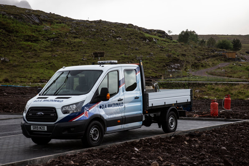 A new Ford Transit Crew Cab Tipper in the D A Macdonald Red, white and Blue colours